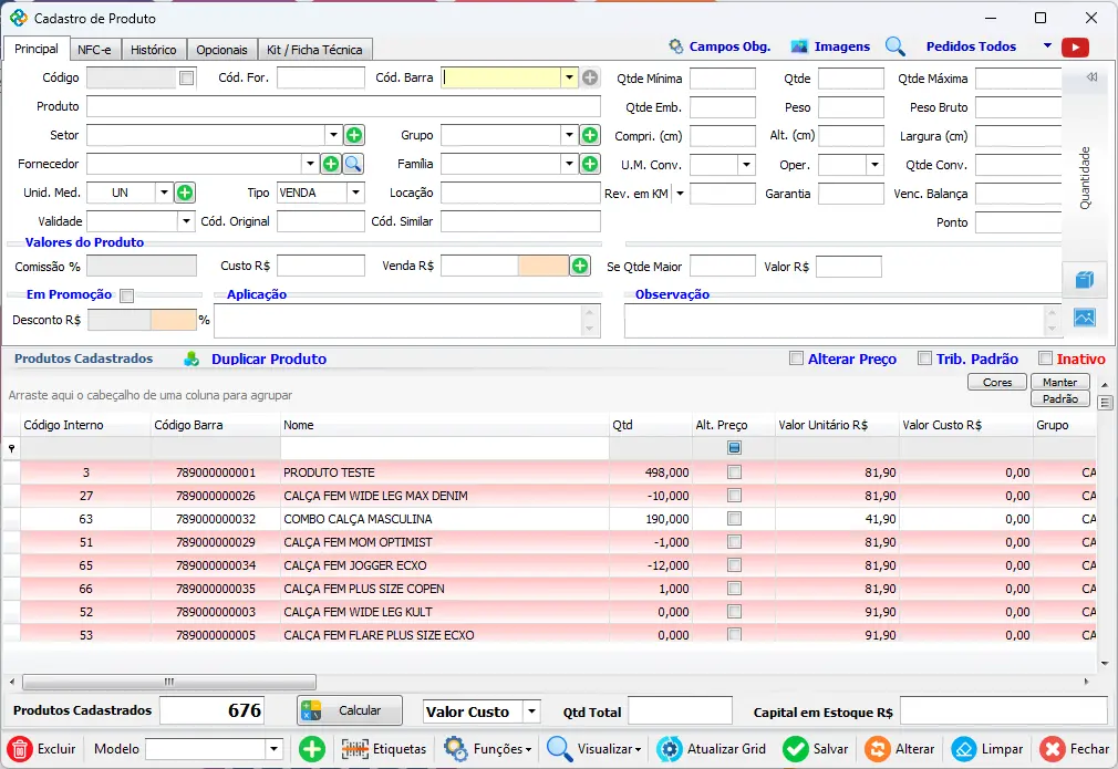 Cadastro de Produtos - Sistema Nano ERP